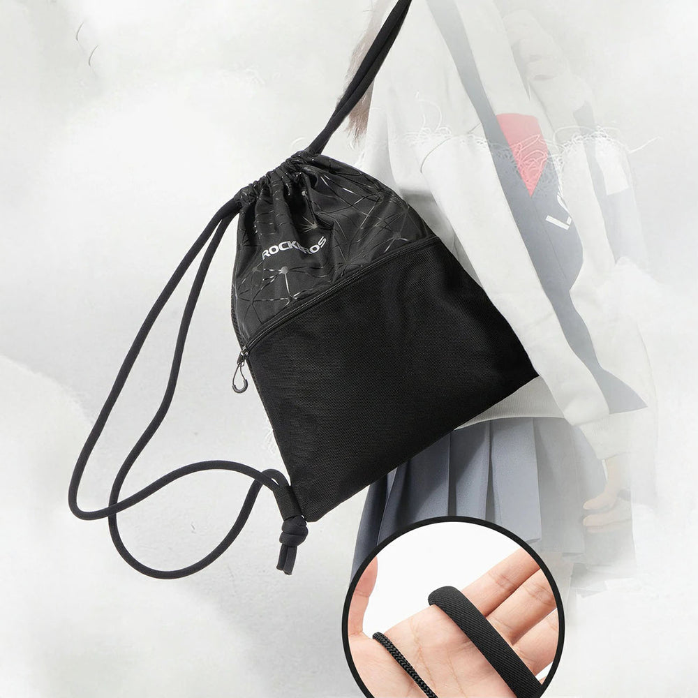 Rockbros D49-2 sports backpack bag with drawstring, zipper pocket and ventilated back 9 l - black_2