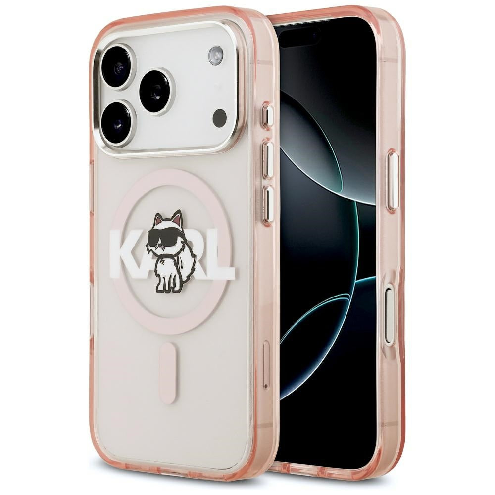 Etui Karl Lagerfeld IML Choupette Sketch Logo MagSafe na iPhone 17 Pro - różowe_0