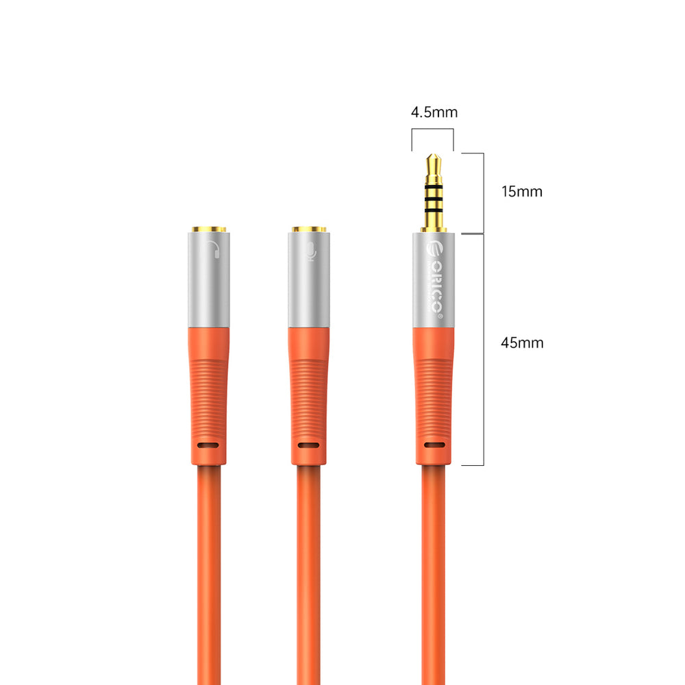 Orico AX2-10 audio cable 3.5mm minijack splitter for headphones and microphone 1m cable - orange_1