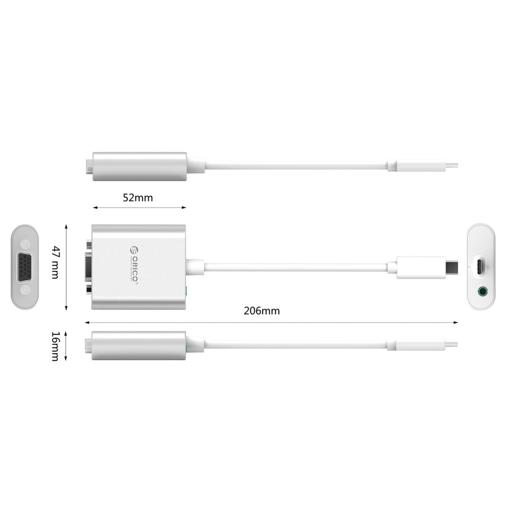 Orico PTAV USB-C - VGA adapter and 3.5 mm Full HD mini jack 0.15 m - silver_3