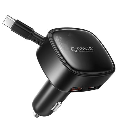 Orico FC-66-1A2C 66W Car Charger with Built-in Retractable USB-C Cable - Black_0