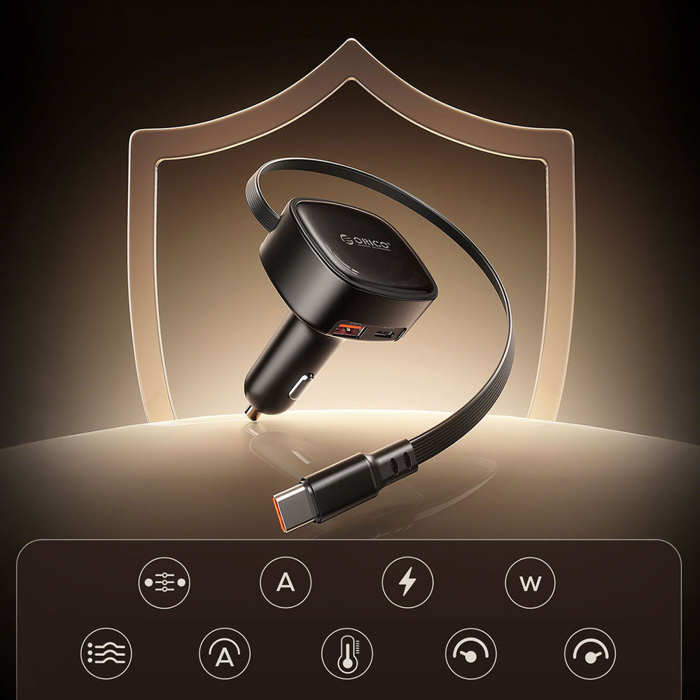 Orico FC-66-1A2C 66W Car Charger with Built-in Retractable USB-C Cable - Black_10