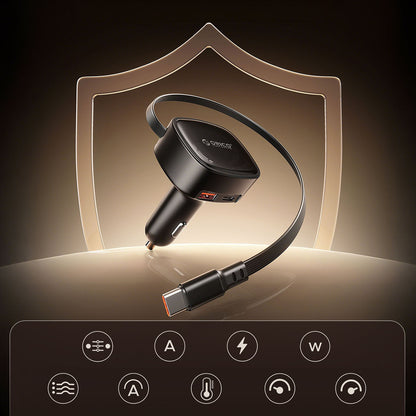 Orico FC-66-1A2C 66W Car Charger with Built-in Retractable USB-C Cable - Black_10