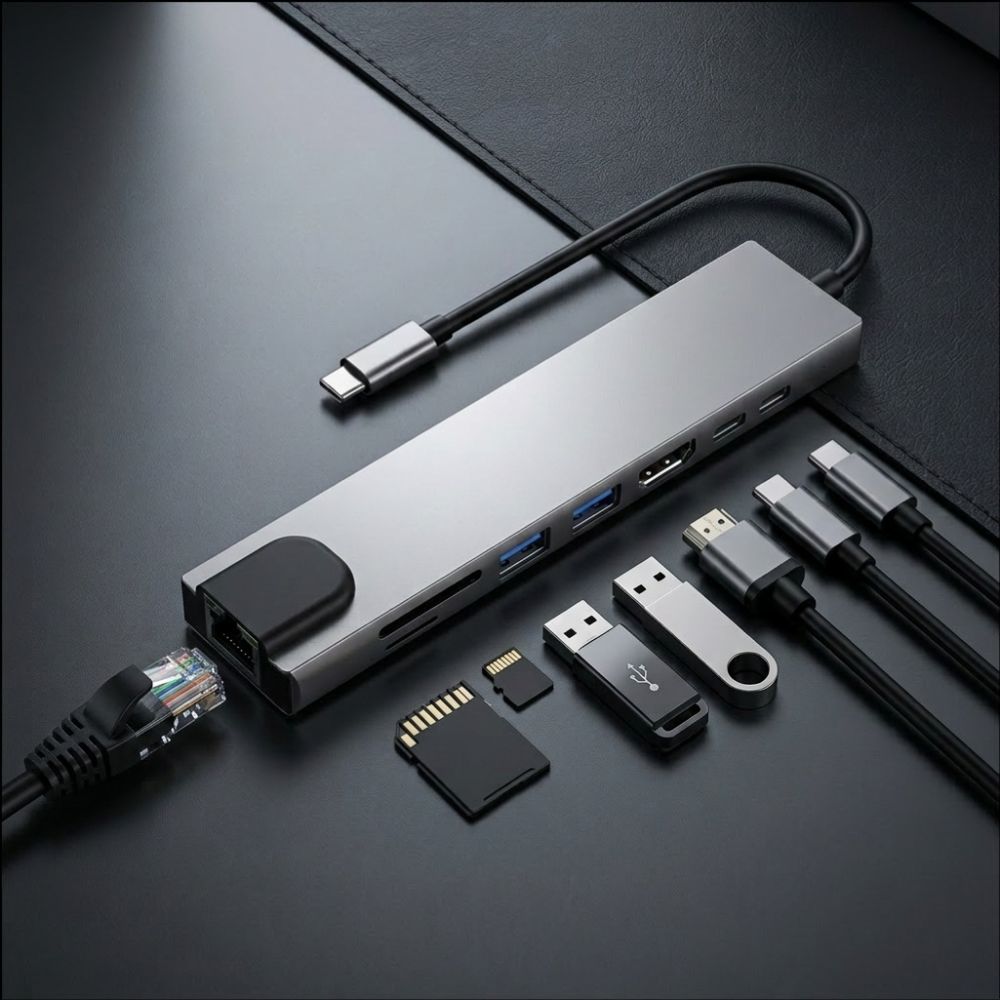 Tech-Protect HB09 USB hub 8in1 TYPE-C + USB-A 3.0 + USB-C 3.0 + HDMI 4K 60HZ + SD/TF + PD100W + RJ45 1000 MB/S - gray_10