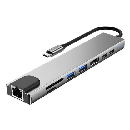 Tech-Protect HB09 USB hub 8in1 TYPE-C + USB-A 3.0 + USB-C 3.0 + HDMI 4K 60HZ + SD/TF + PD100W + RJ45 1000 MB/S - gray_1