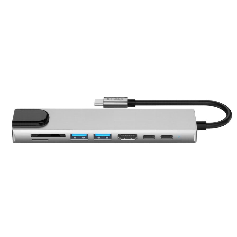 Tech-Protect HB09 USB hub 8in1 TYPE-C + USB-A 3.0 + USB-C 3.0 + HDMI 4K 60HZ + SD/TF + PD100W + RJ45 1000 MB/S - gray_2