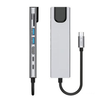 Tech-Protect HB09 USB hub 8in1 TYPE-C + USB-A 3.0 + USB-C 3.0 + HDMI 4K 60HZ + SD/TF + PD100W + RJ45 1000 MB/S - gray_5