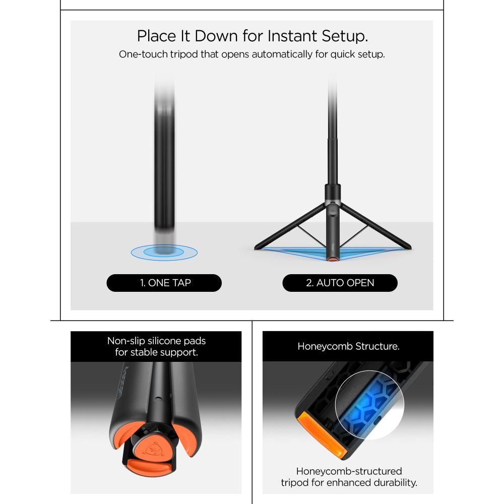 Spigen S582W Bluetooth Selfie Stick - Black_10