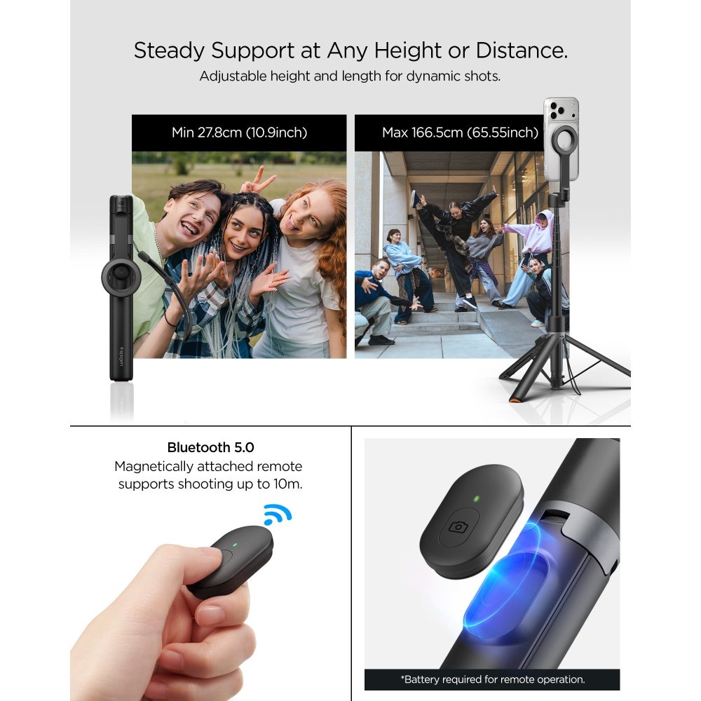 Spigen S582W Bluetooth Selfie Stick - Black_13