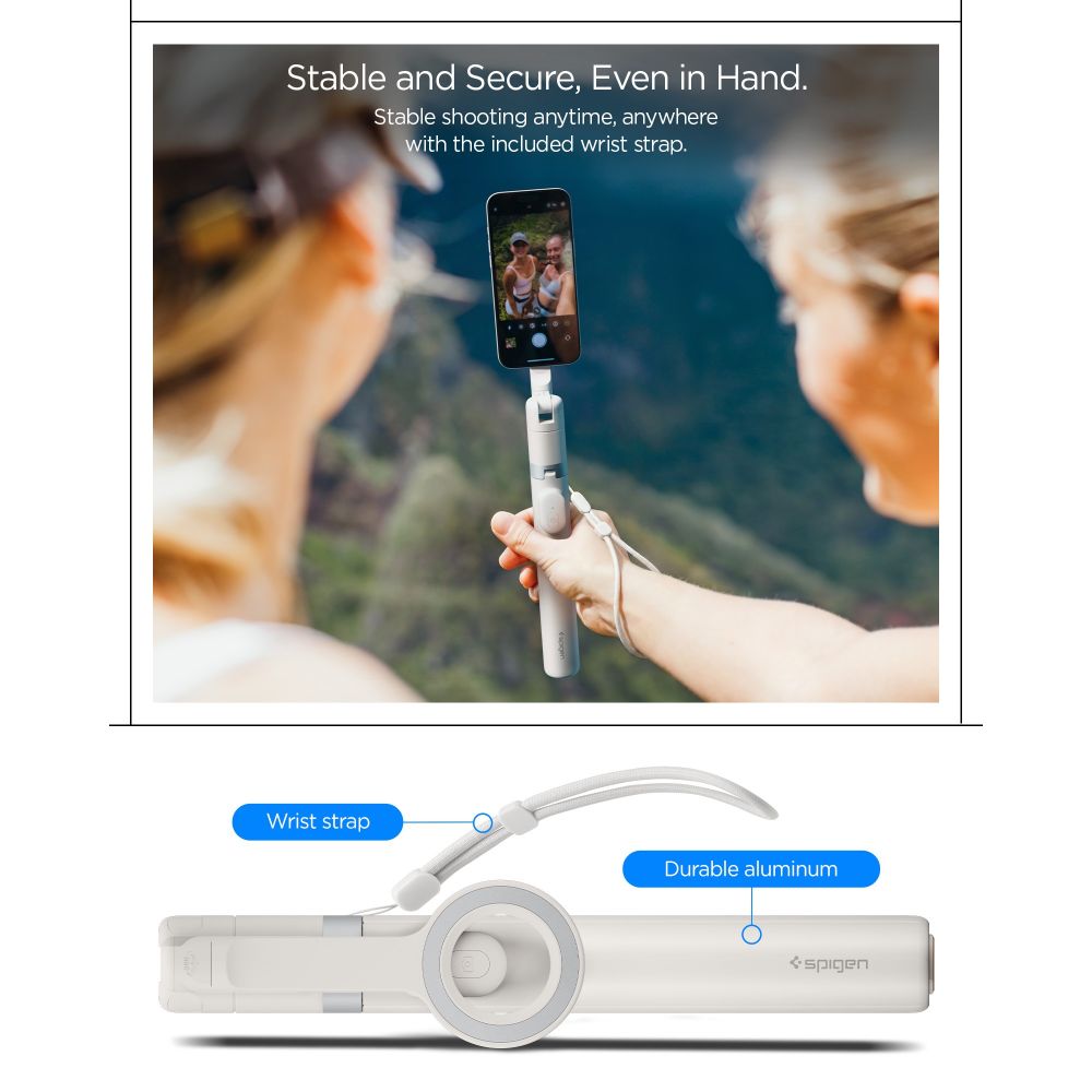 Spigen S582W Bluetooth Selfie Stick - Beige_12