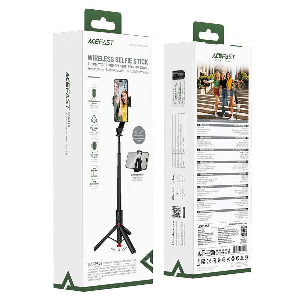 Acefast E42 Selfie Stick with Auto Tripod and Bluetooth Remote Control 1.05m - Black_8