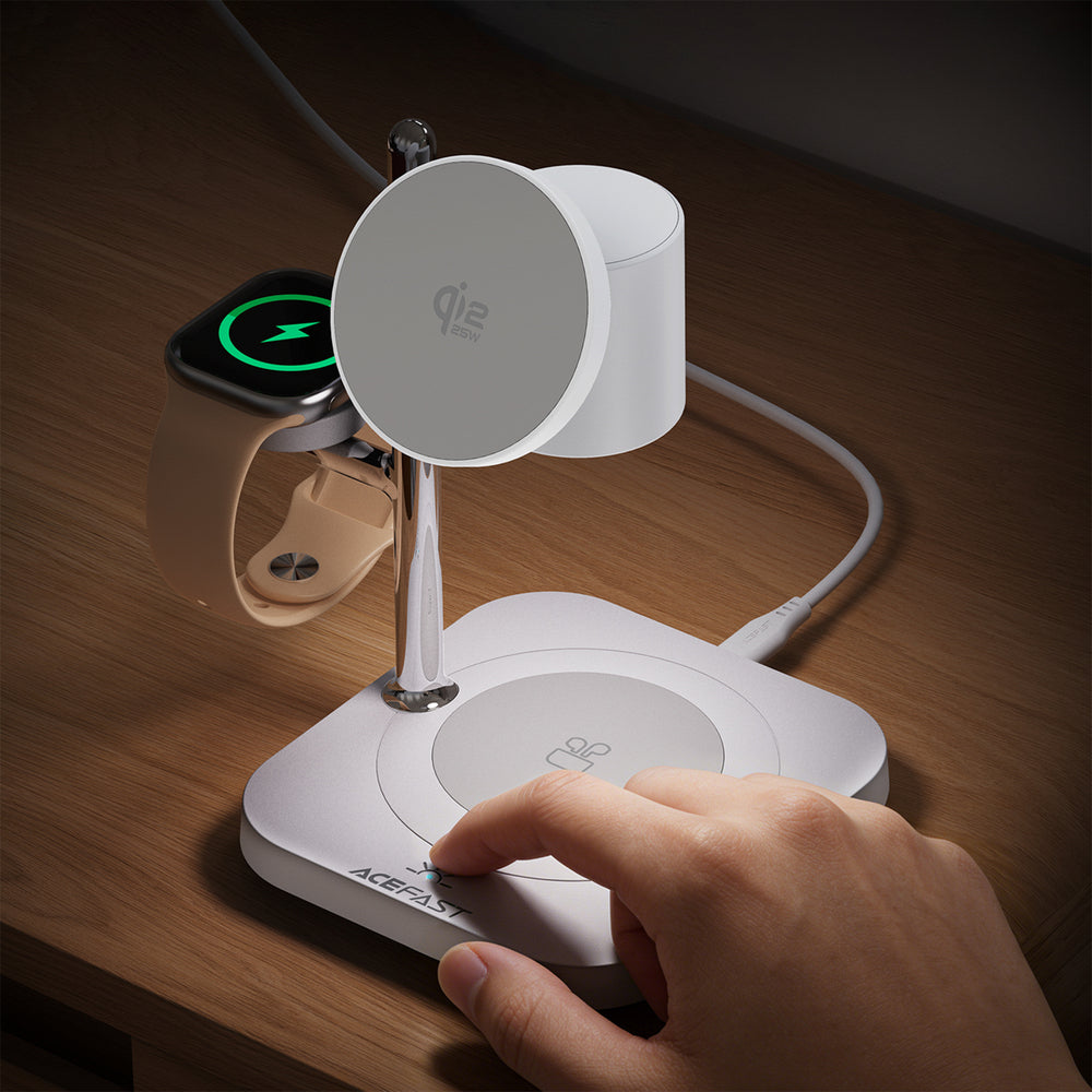 Acefast E39 Qi2.2 25W 4-in-1 Wireless Desk Charger for Phone, Watch, and Headphones with Night Light - White_7