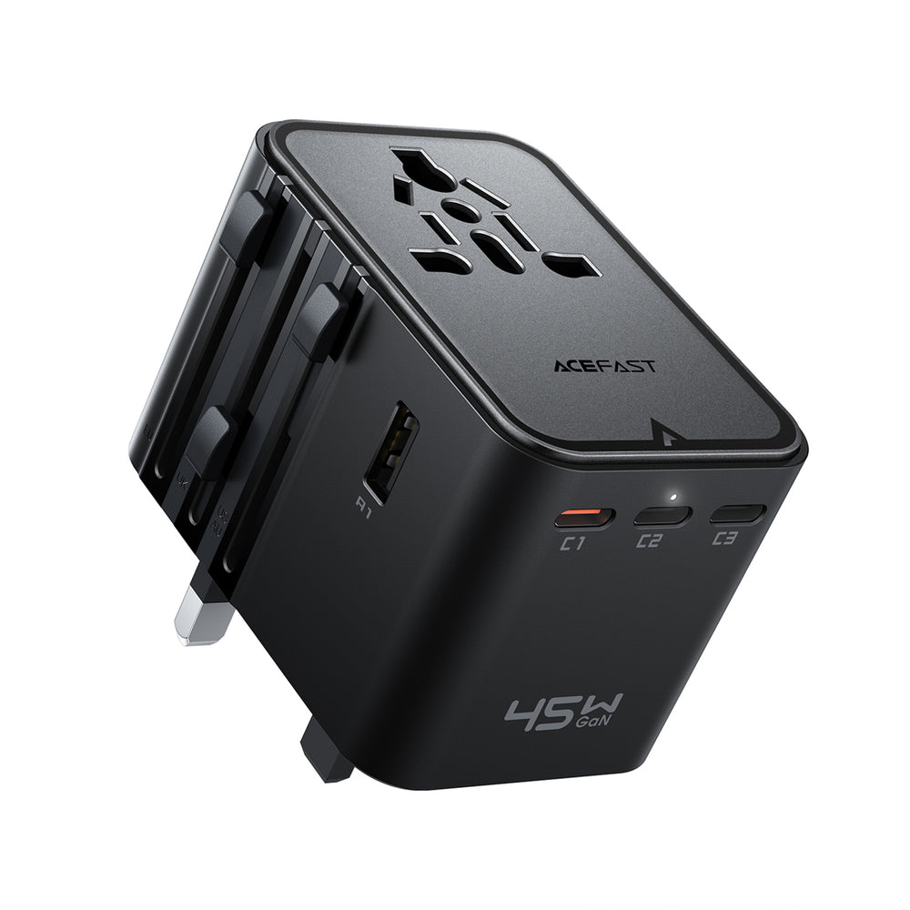 Wall Charger Acefast Z8 Travel, 45W, 3A, 2 x USB-A - 3 x USB-C, Black_0