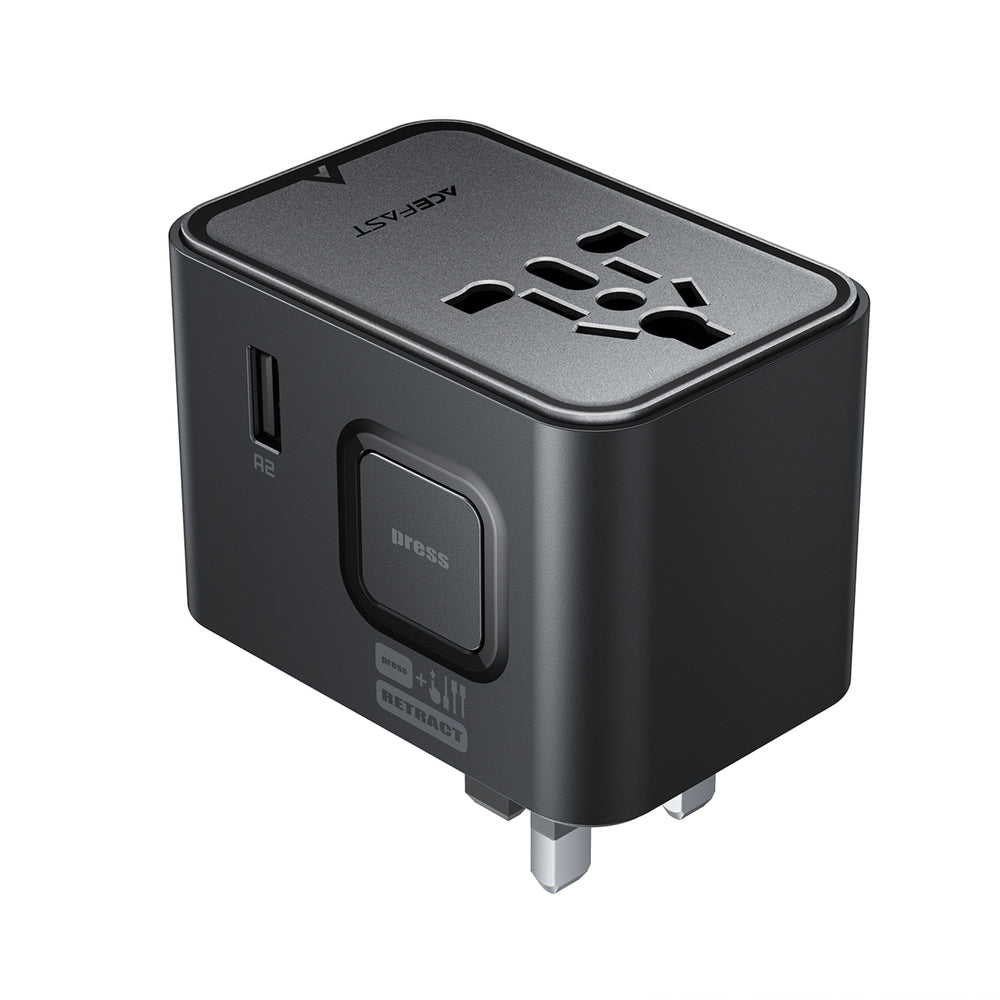 Wall Charger Acefast Z8 Travel, 45W, 3A, 2 x USB-A - 3 x USB-C, Black_1
