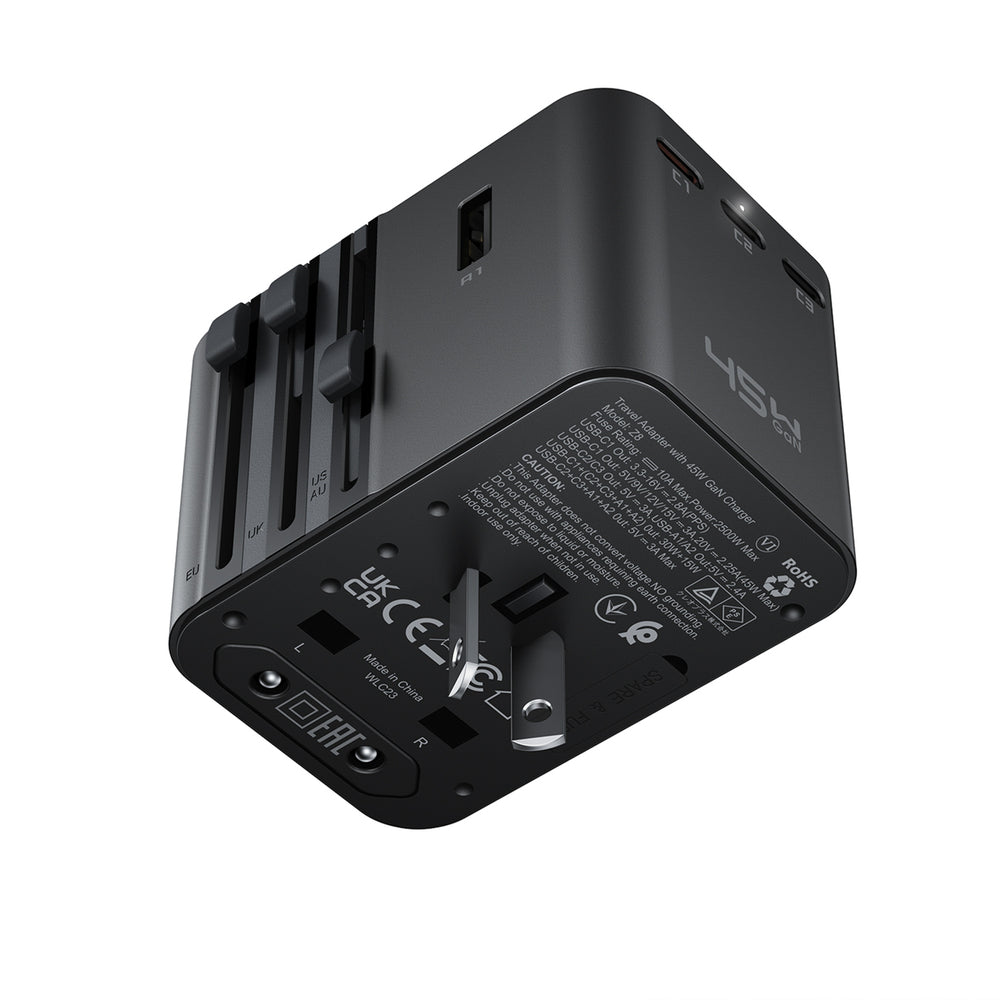Wall Charger Acefast Z8 Travel, 45W, 3A, 2 x USB-A - 3 x USB-C, Black_3