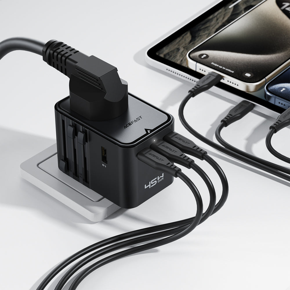 Wall Charger Acefast Z8 Travel, 45W, 3A, 2 x USB-A - 3 x USB-C, Black_5