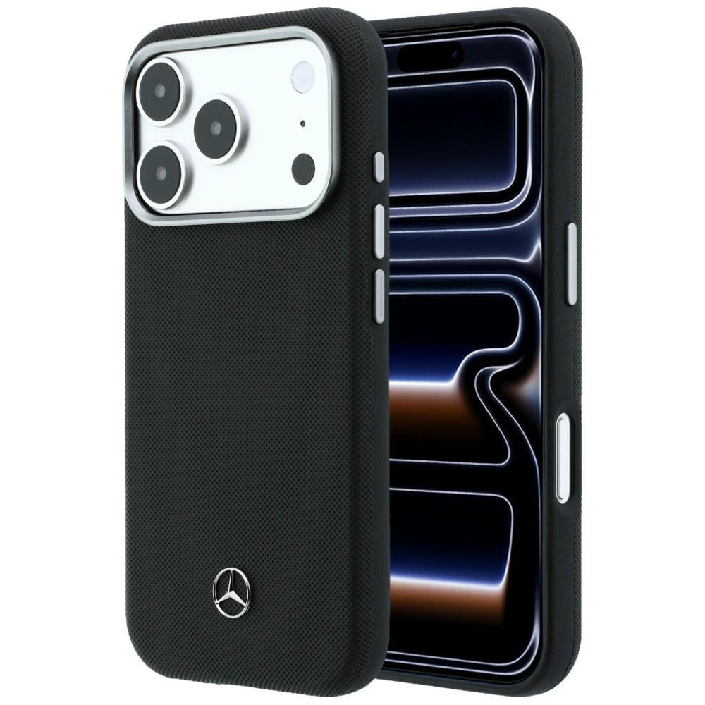 Mercedes Leather Semi Wrap Grill Pattern MagSafe Case for iPhone 17 Pro - Black_0