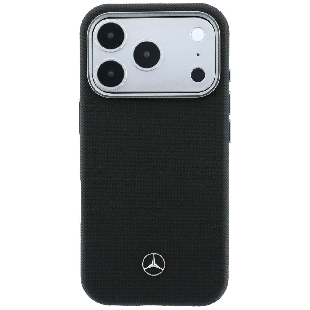 Mercedes Leather Semi Wrap Wood Effect MagSafe Case for iPhone 17 Pro Max - Black_2