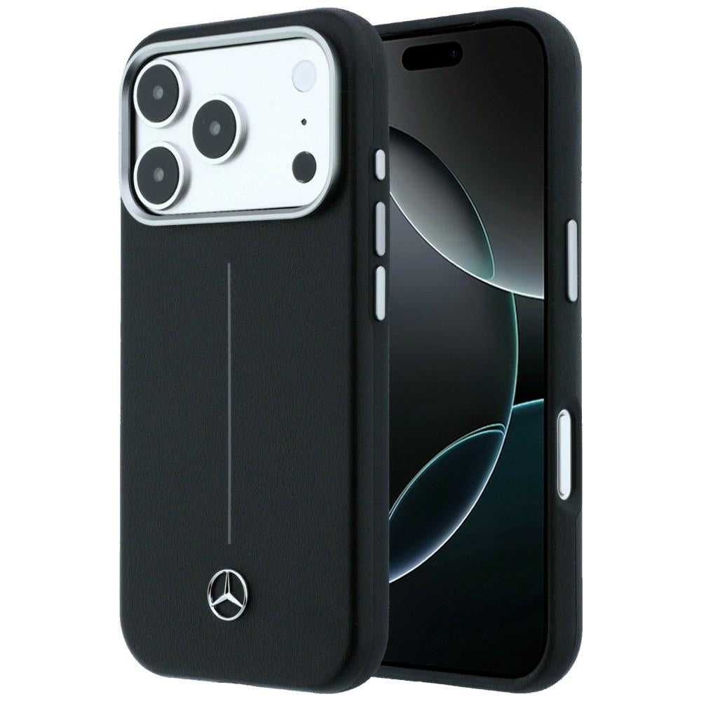 Mercedes Leather Semi Wrap Iconic Line MagSafe Case for iPhone 17 Pro - Black_0