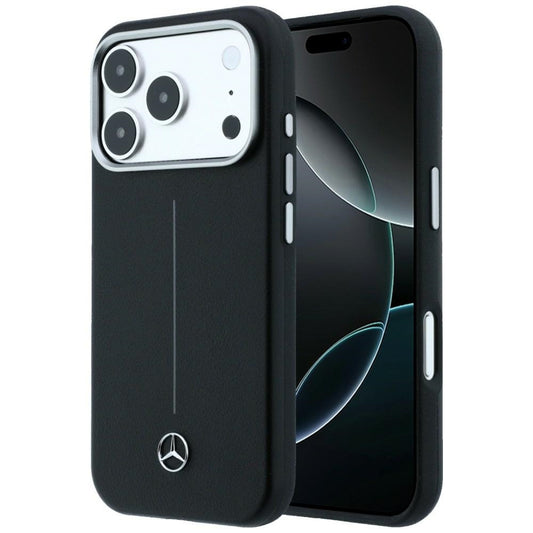Mercedes Leather Semi Wrap Iconic Line MagSafe Case for iPhone 17 Pro - Black_0