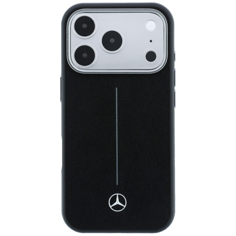 Mercedes Leather Semi Wrap Iconic Line MagSafe Case for iPhone 17 Pro - Black_2