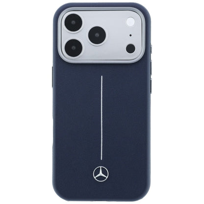 Mercedes Leather Semi Wrap Iconic Line MagSafe Case for iPhone 17 Pro - Navy Blue_2