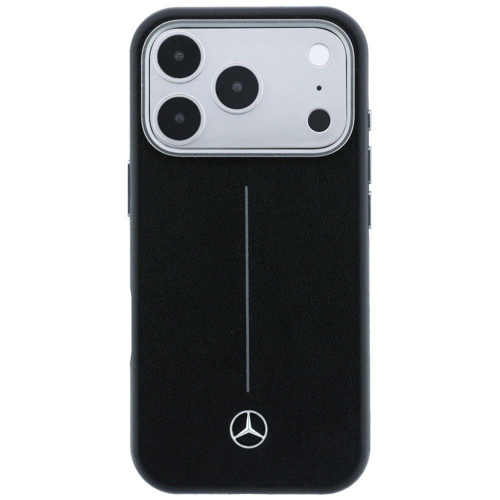 Mercedes Leather Semi Wrap Iconic Line MagSafe Case for iPhone 17 Pro Max - Black_2