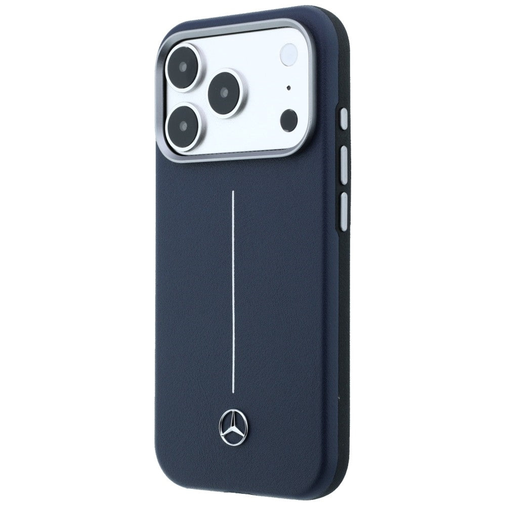 Mercedes Leather Semi Wrap Iconic Line MagSafe Case for iPhone 17 Pro Max - Navy Blue_1