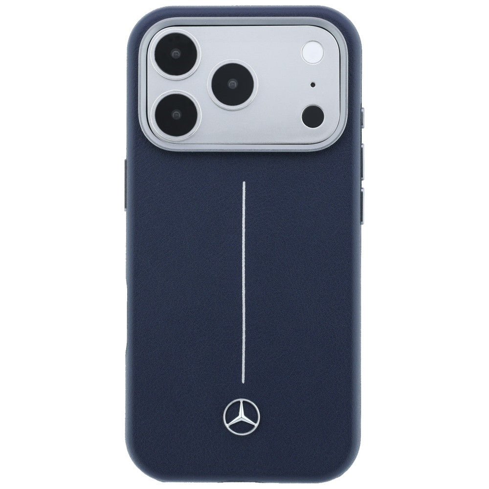 Mercedes Leather Semi Wrap Iconic Line MagSafe Case for iPhone 17 Pro Max - Navy Blue_2