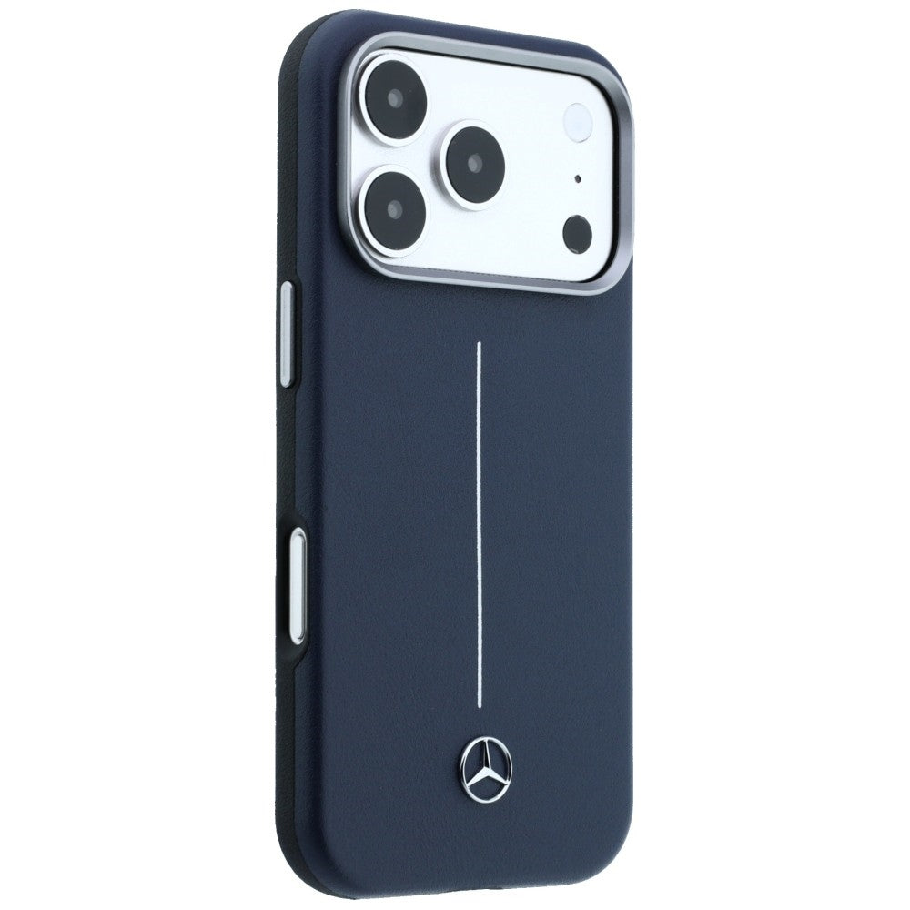 Mercedes Leather Semi Wrap Iconic Line MagSafe Case for iPhone 17 Pro Max - Navy Blue_3