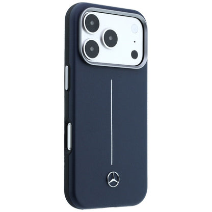 Mercedes Leather Semi Wrap Iconic Line MagSafe Case for iPhone 17 Pro Max - Navy Blue_3