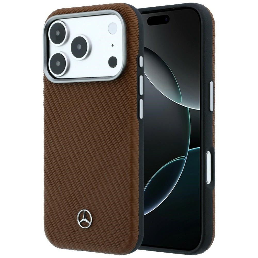 Mercedes Leather Semi Wrap Wood Effect MagSafe case for iPhone 17 Pro - brown_0