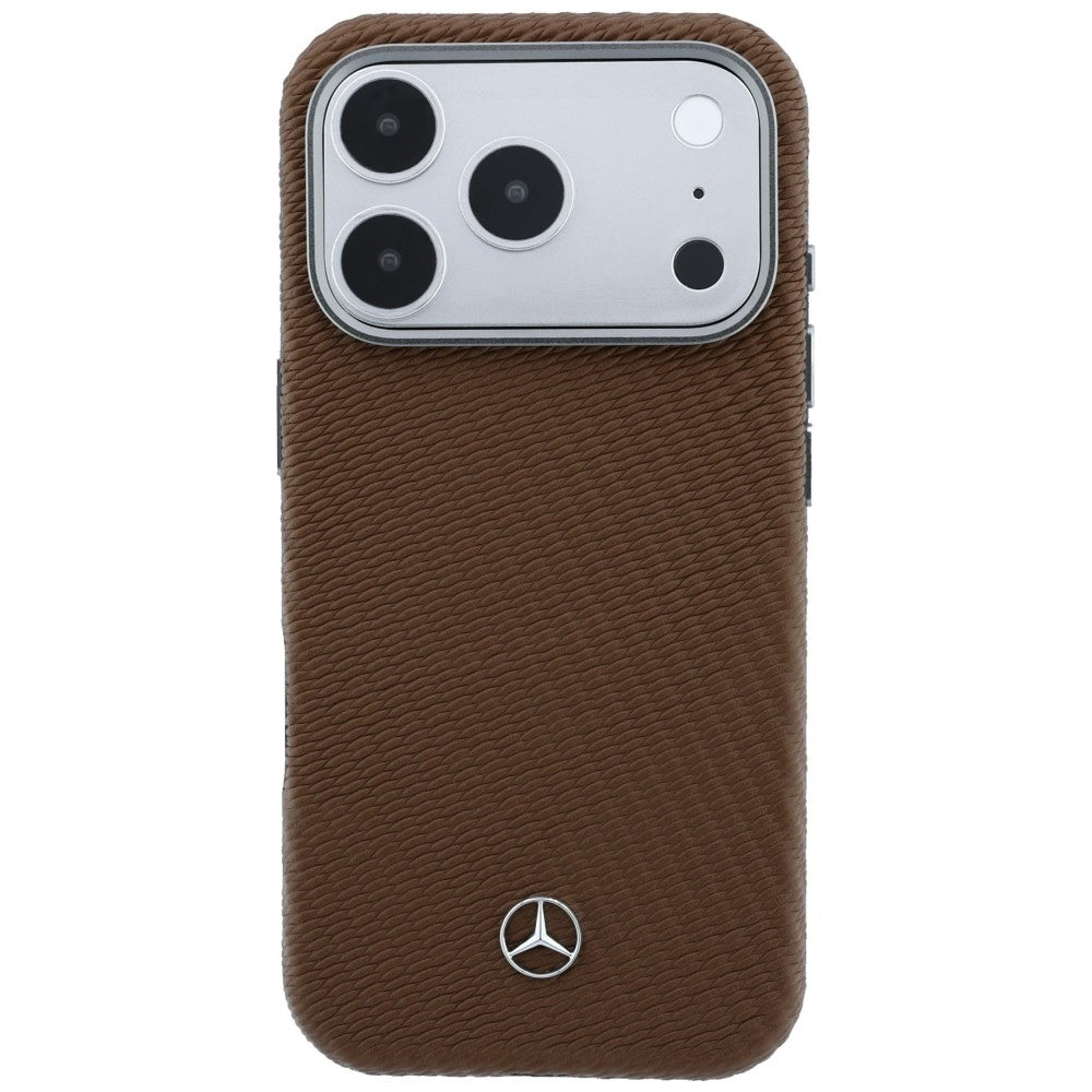 Mercedes Leather Semi Wrap Wood Effect MagSafe case for iPhone 17 Pro - brown_2