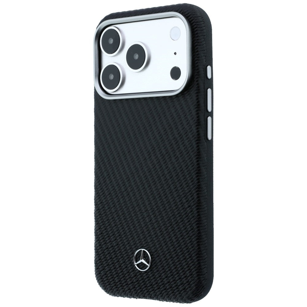 Mercedes Leather Semi Wrap Wood Effect MagSafe Case for iPhone 17 Pro - Black_1