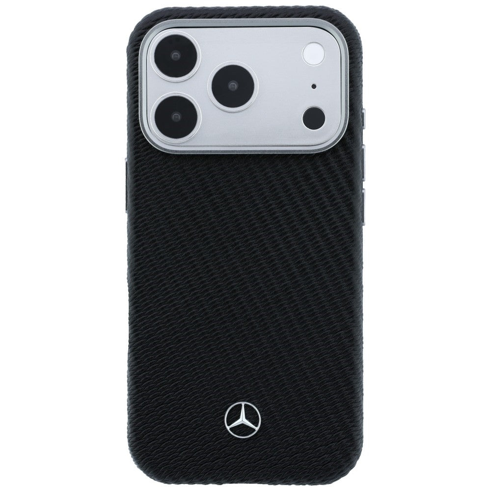 Mercedes Leather Semi Wrap Wood Effect MagSafe Case for iPhone 17 Pro - Black_2