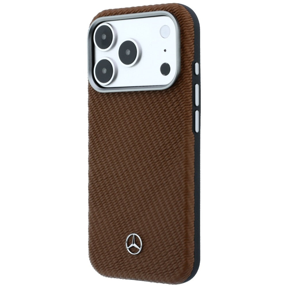 Mercedes Leather Semi Wrap Wood Effect MagSafe Case for iPhone 17 Pro Max - Brown_1
