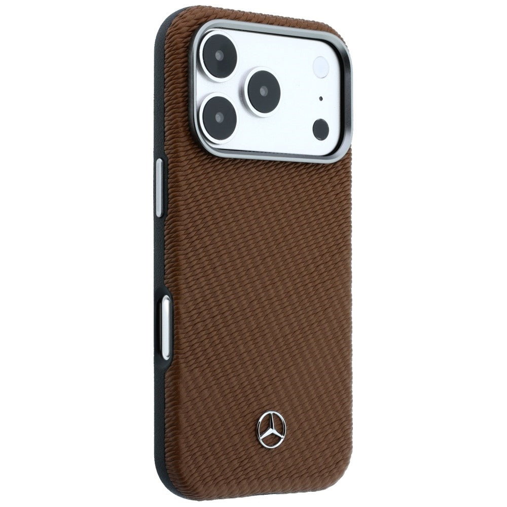 Mercedes Leather Semi Wrap Wood Effect MagSafe Case for iPhone 17 Pro Max - Brown_3