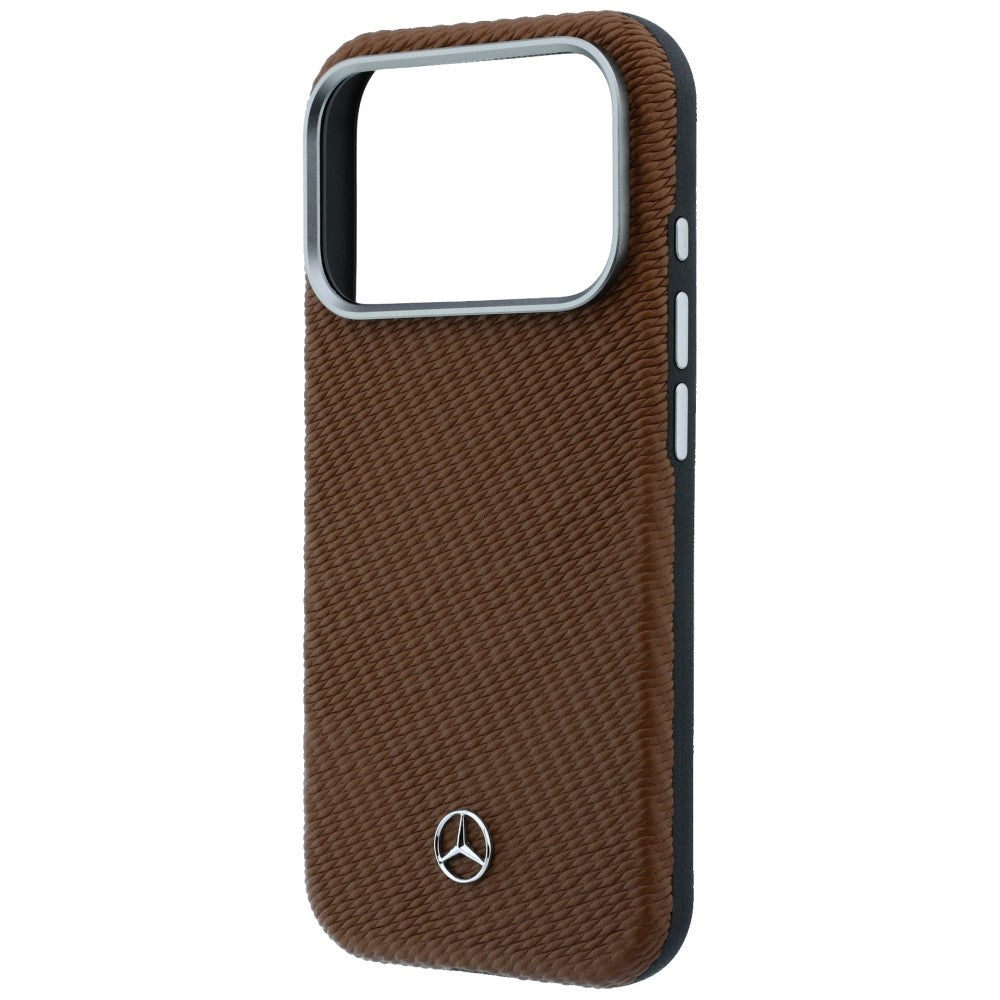 Mercedes Leather Semi Wrap Wood Effect MagSafe Case for iPhone 17 Pro Max - Brown_5