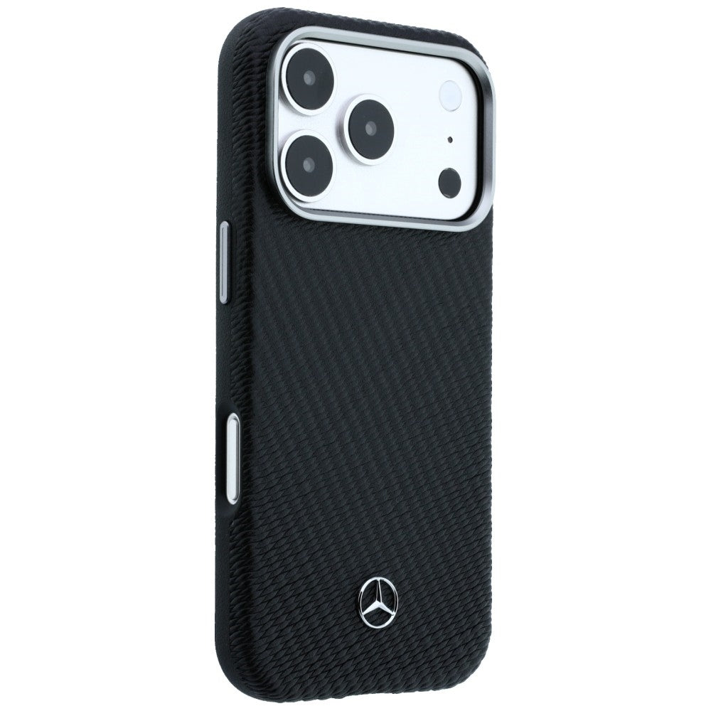 Mercedes Leather Semi Wrap Wood Effect MagSafe Case for iPhone 17 Pro Max - Black_3