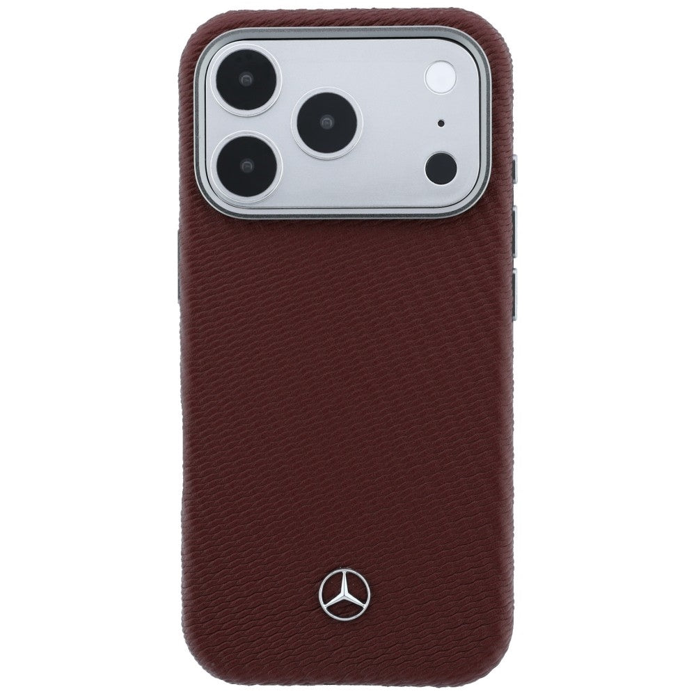 Mercedes Leather Semi Wrap Wood Effect MagSafe Case for iPhone 17 Pro Max - Red_2