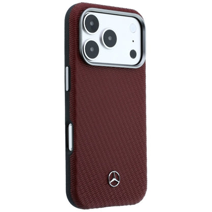 Mercedes Leather Semi Wrap Wood Effect MagSafe Case for iPhone 17 Pro Max - Red_3