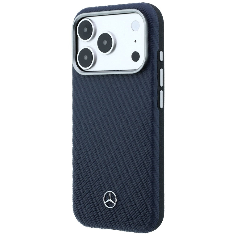 Mercedes Leather Semi Wrap Wood Effect MagSafe Case for iPhone 17 Pro Max - Navy Blue_1