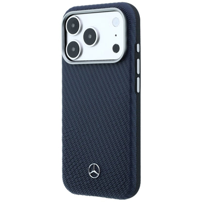 Mercedes Leather Semi Wrap Wood Effect MagSafe Case for iPhone 17 Pro Max - Navy Blue_1