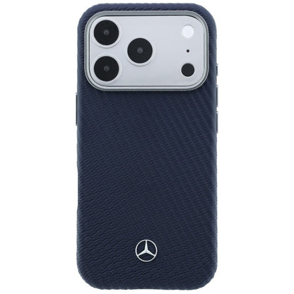 Mercedes Leather Semi Wrap Wood Effect MagSafe Case for iPhone 17 Pro Max - Navy Blue_2