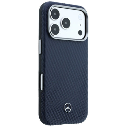 Mercedes Leather Semi Wrap Wood Effect MagSafe Case for iPhone 17 Pro Max - Navy Blue_3