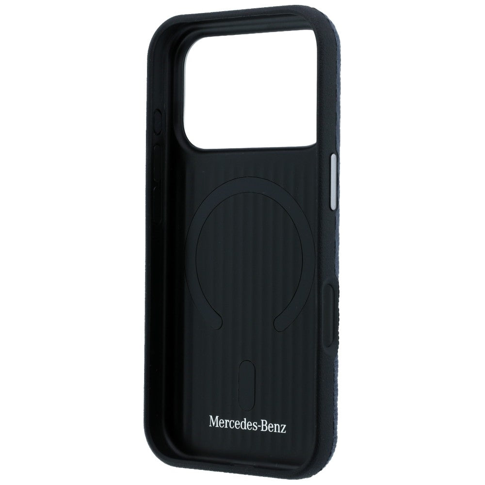 Mercedes Leather Semi Wrap Wood Effect MagSafe Case for iPhone 17 Pro Max - Navy Blue_6