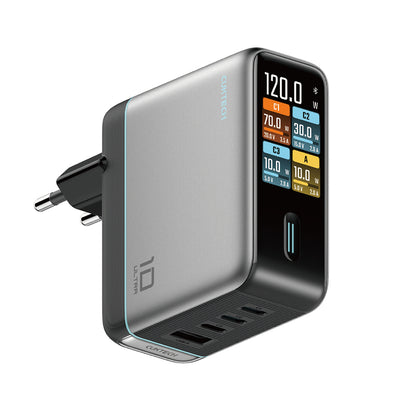 Cuktech AD1204U 120W Wall Charger with Display and USB-C Cable - Silver_0
