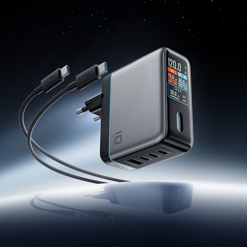 Cuktech AD1204U 120W Wall Charger with Display and USB-C Cable - Silver_2