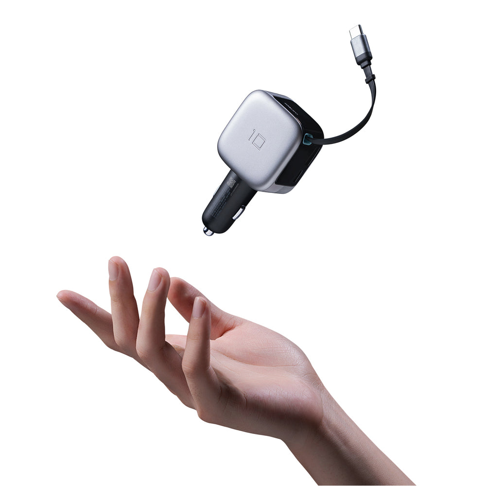 Cuktech CC903P 100W Car Charger with Display and 70cm Retractable USB-C Cable - Gray_9