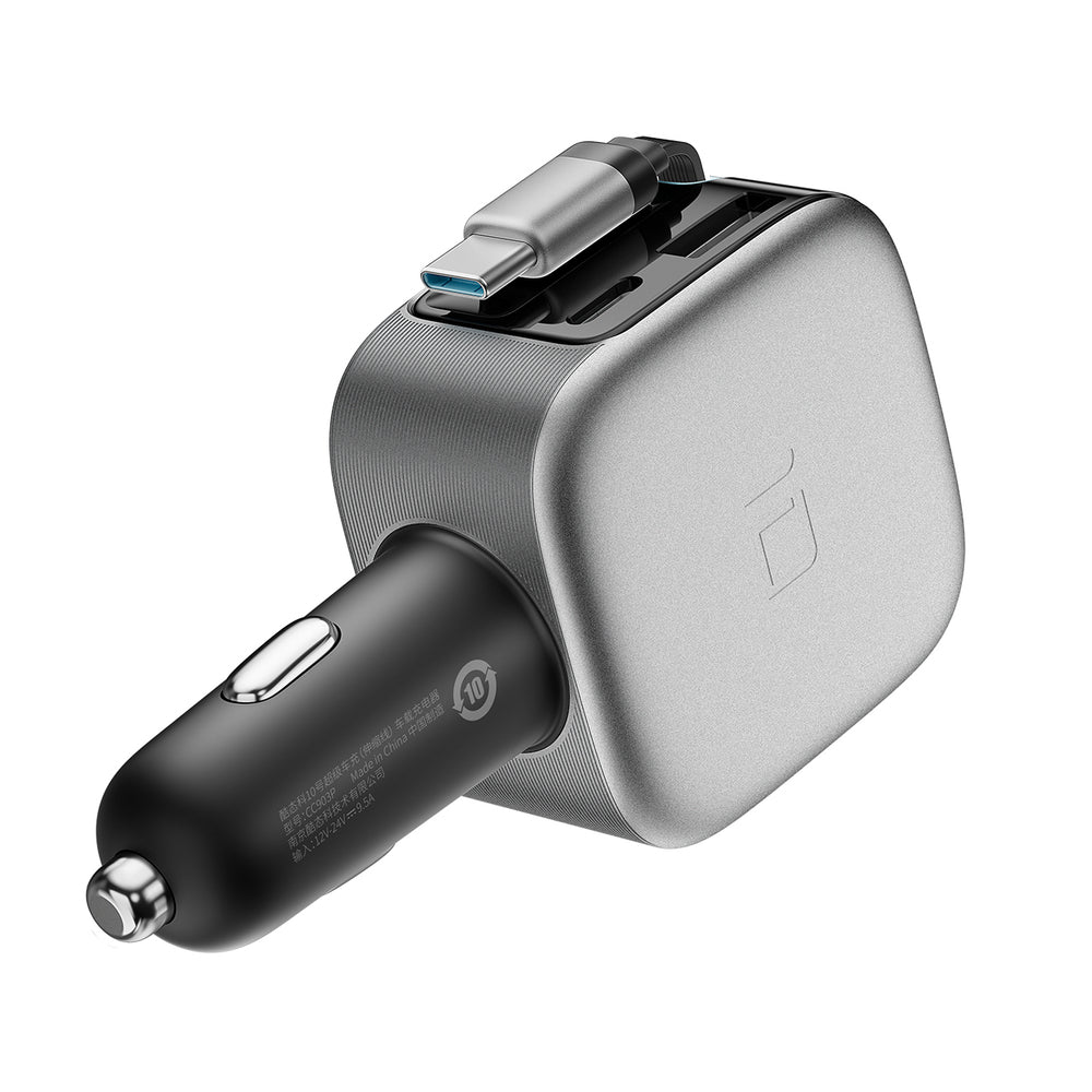 Cuktech CC903P 100W Car Charger with Display and 70cm Retractable USB-C Cable - Gray_2